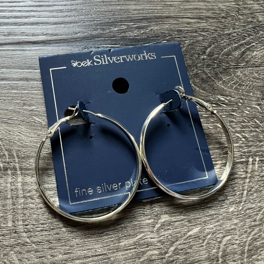 Belk Silverworks 40mm Silver Plated Hoop Earrings Classic Polished Hoops NWT - Picture 6 of 8